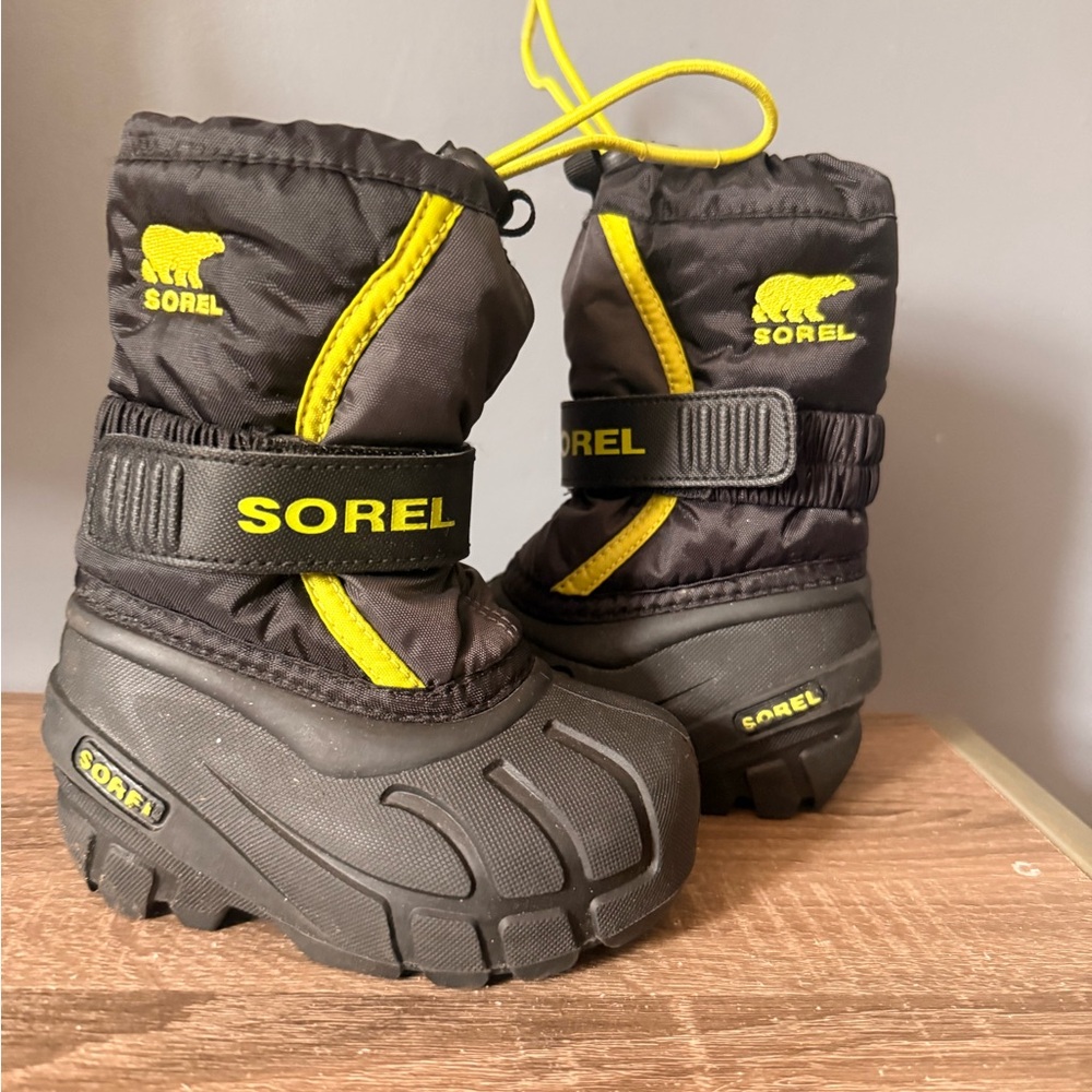 Sorel Black and Yellow Kids Winter Boots